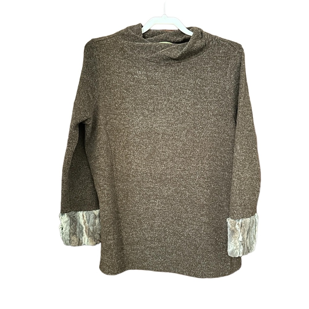 Trisha Tyler Brown Faux Fur Trim Sweater Size M